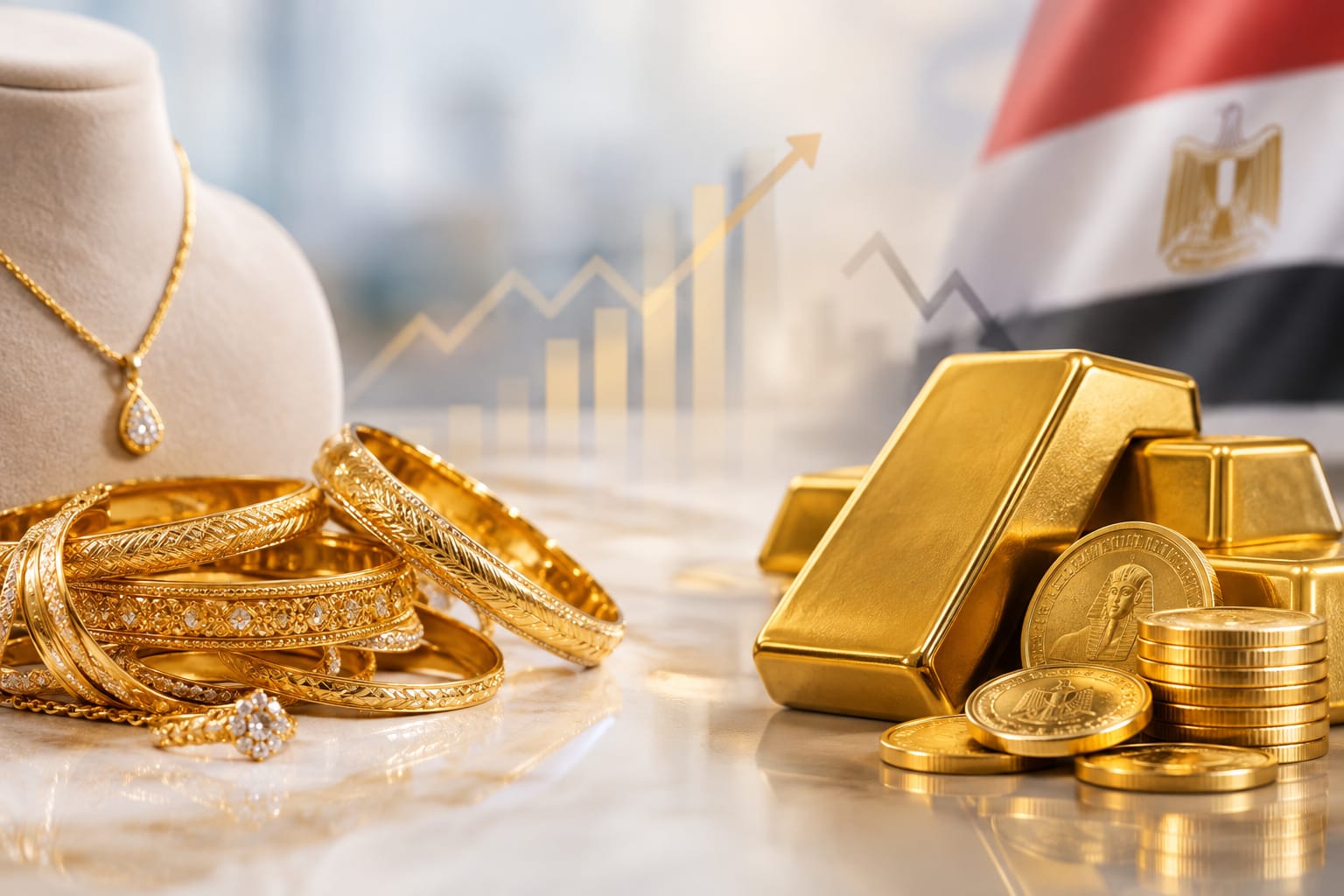 مجلس الذهب العالمي: المصريون يخفضون مشتريات المشغولات الذهبية 14%.. والطلب على السبائك والعملات يرتفع 6%